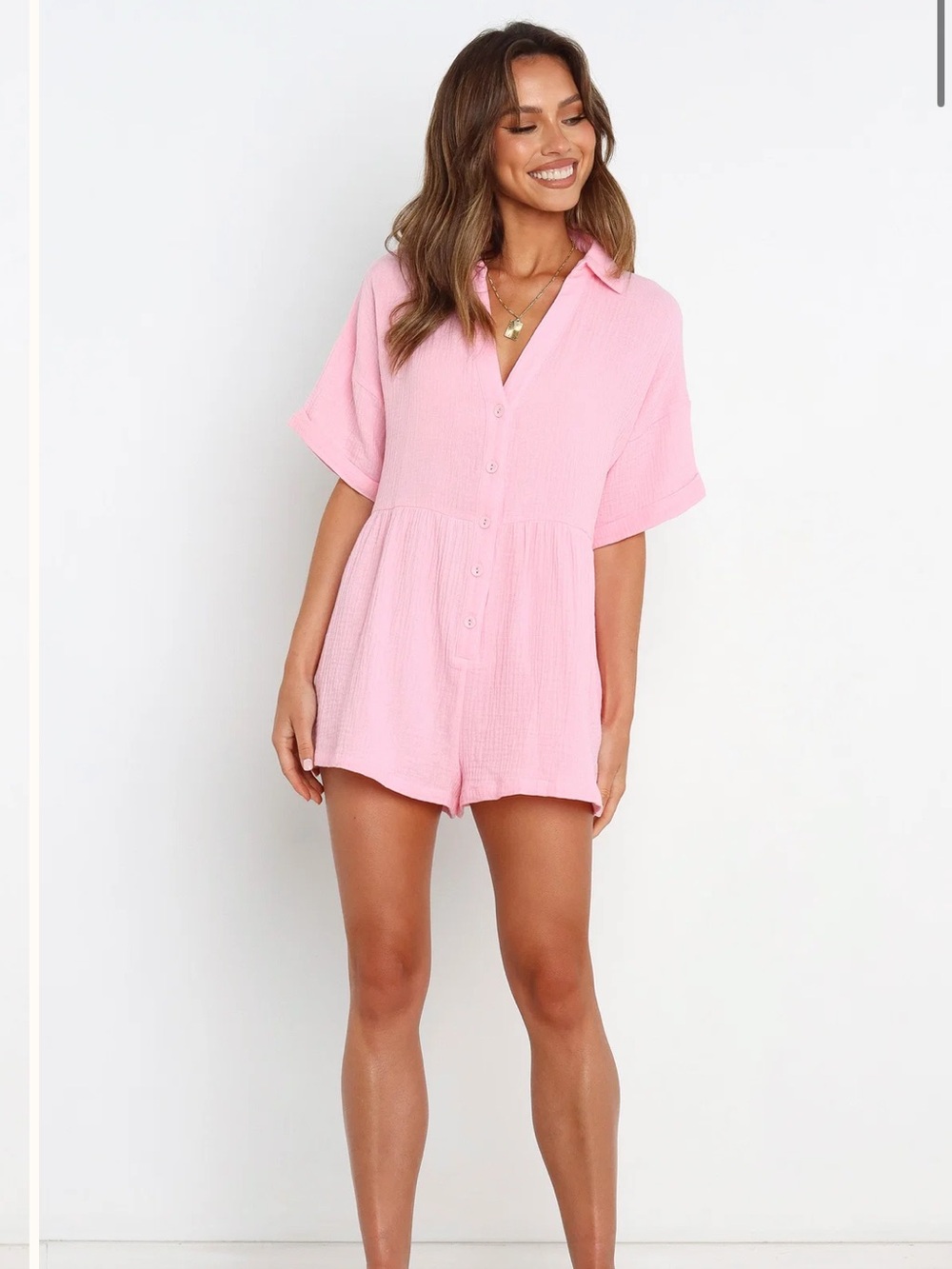 NWT Petal and Pup Lightweight Pink Button-Front Romper Playsuit